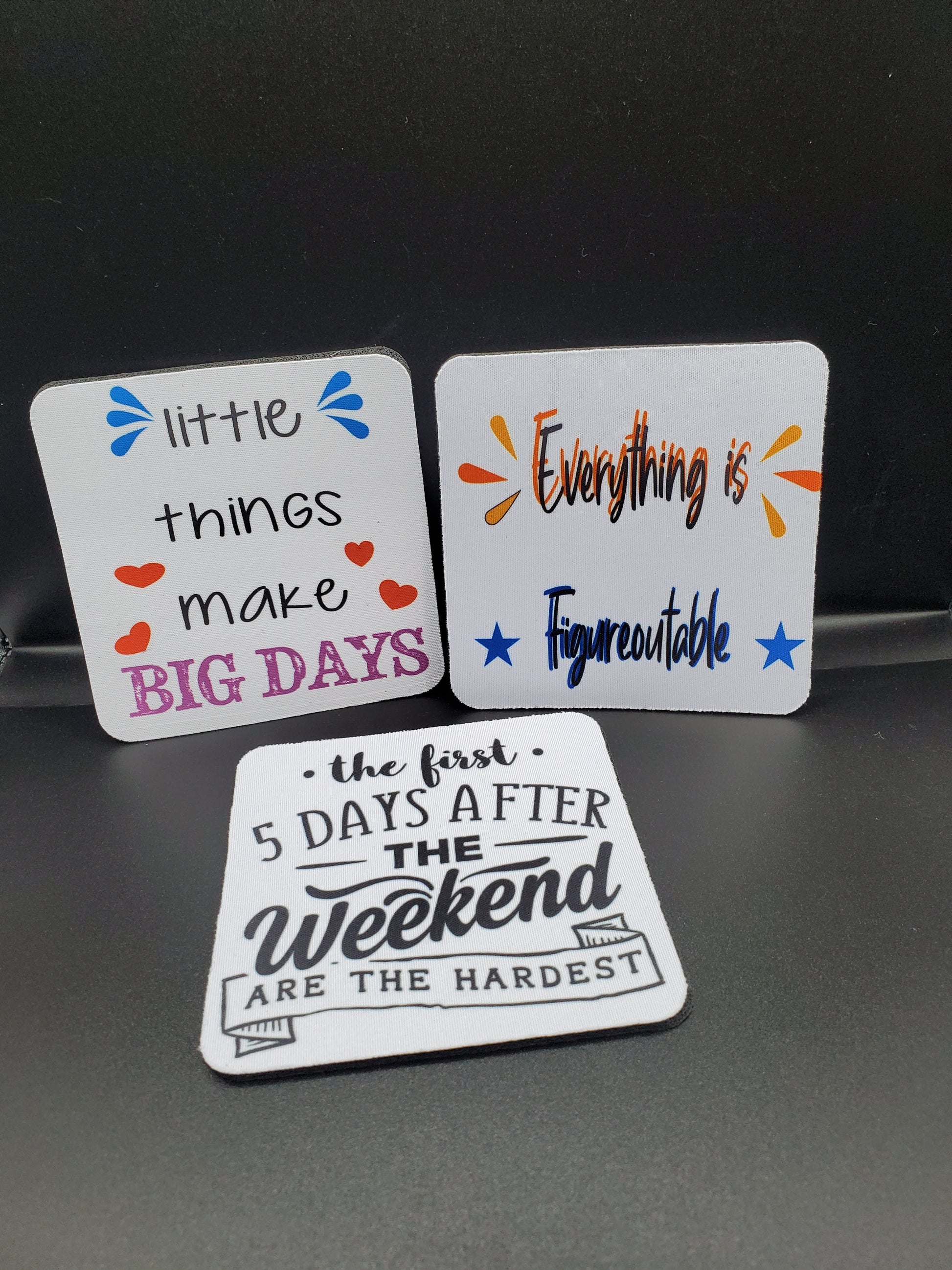 Square inspirational quote cup coasters (set of 8) Dollys Print Shop LLC