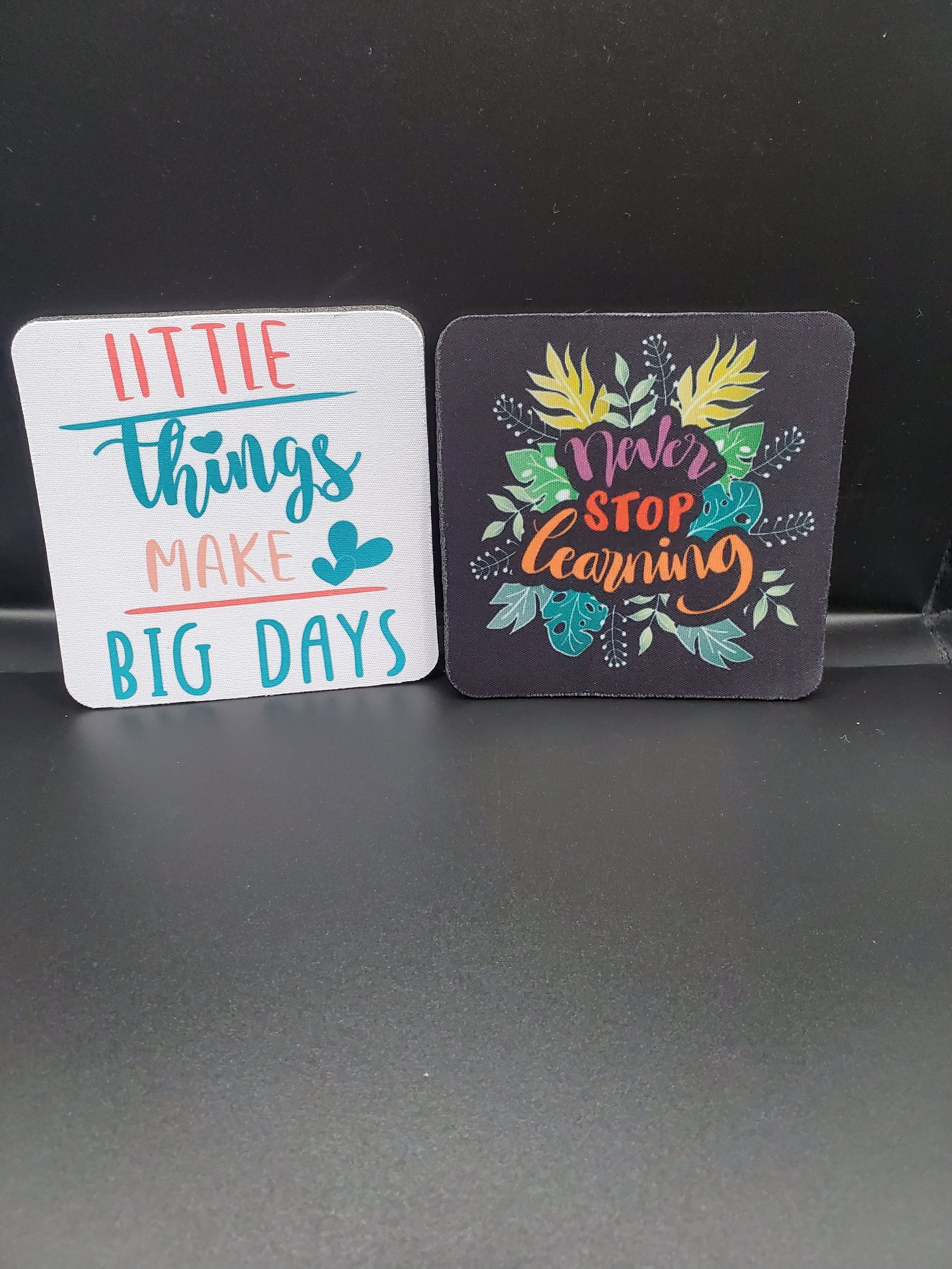 Square inspirational quote cup coasters (set of 8) Dollys Print Shop LLC