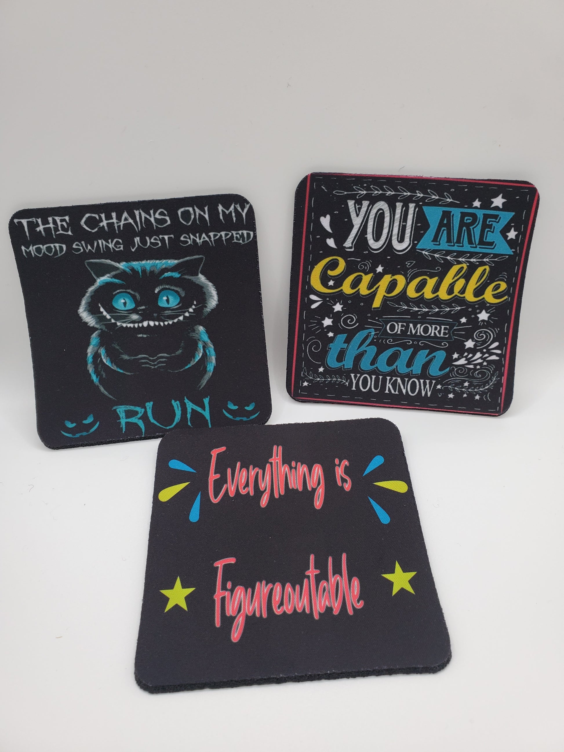 Square inspirational quote cup coasters (set of 8) Dollys Print Shop LLC